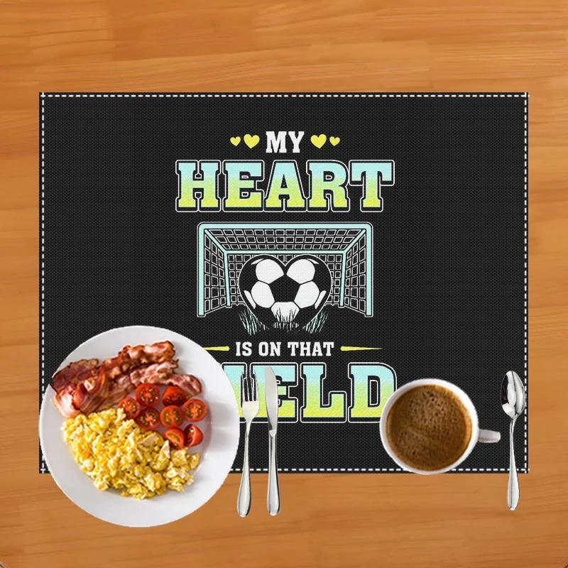Fußballfeld Druck Platzset für Esstisch Leinen Tischgeschirr Matte Kaffeetassenuntersetzer Esstischmatten Küchenzubehör
