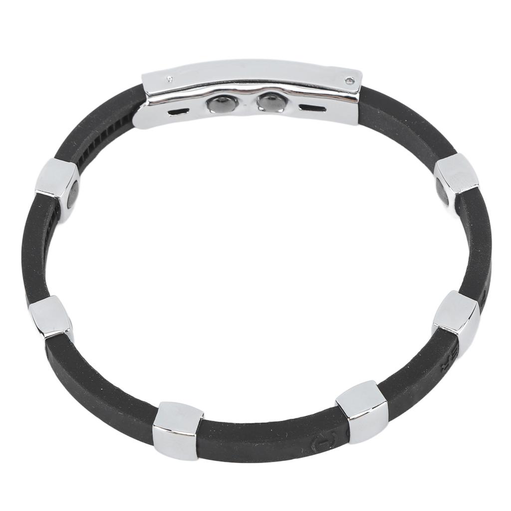 Magnetic Negative Ion Bracelet Waterproof Silicone Sports Bracelet Wristband for Balance Silver Buckle Black