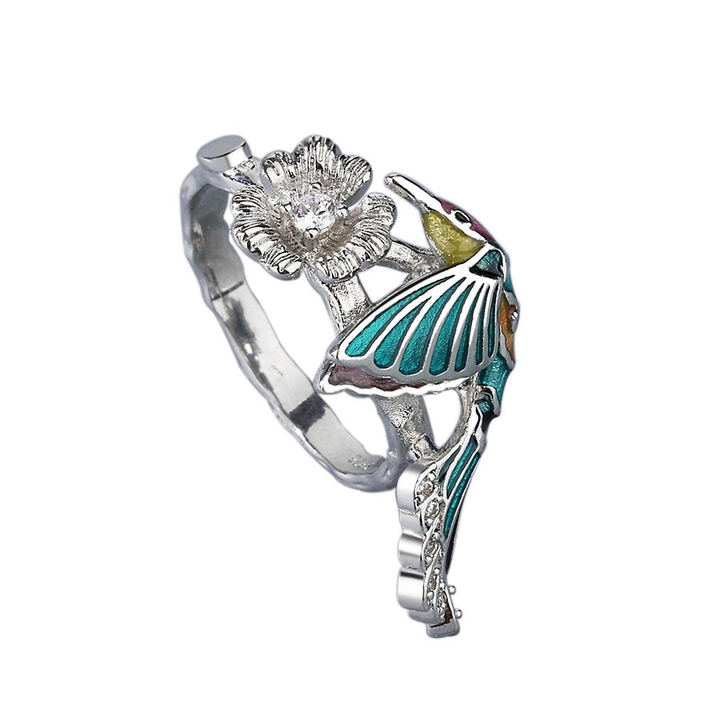 

Креативное кольцо с колибри для женщин, цветные эпоксидные украшения, кольцо с цветком, модное женское обручальное кольцо, ручная эмаль, вечерние украшения 9