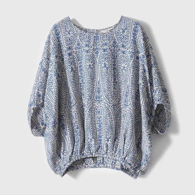 

Женская летняя освежающая рубашка с рукавами «летучая мышь» и бантом на спине, свежий и удобный топ XXS синий