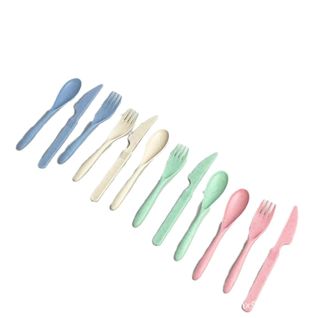 Wheat Straw Spoon Fork Knife Three-piece Set Wheat Tableware Set Plastic Spoon Fork Knife Portable Tableware