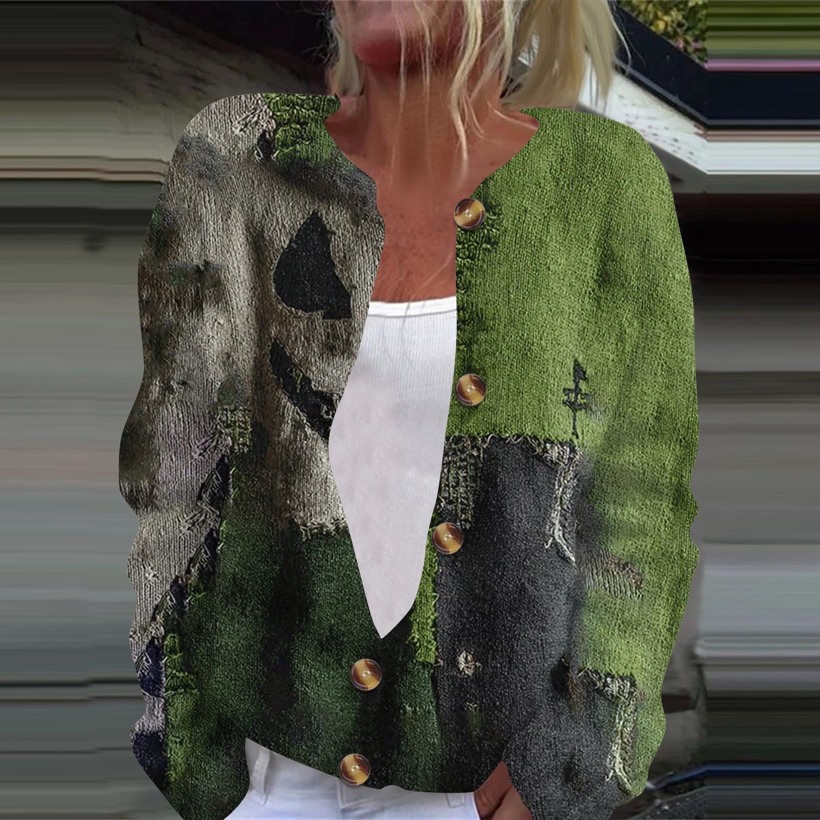 

Женская модная принтованная куртка с длинным рукавом и вязанным кардиганом на пуговицах L