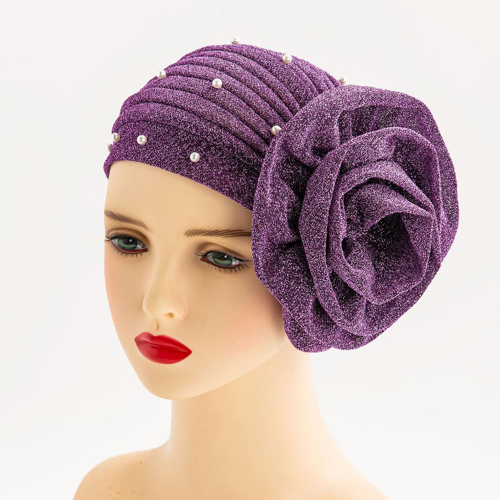 Полиэстеровая повязка-цветок с жемчужными украшениями для вечеринки и модного образа Purple