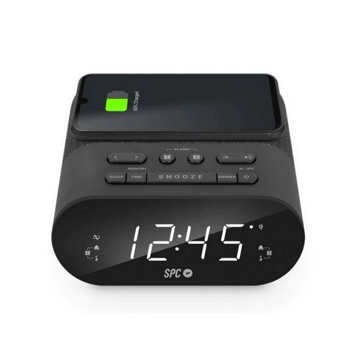 Radio-réveil compact spc frodi qi avec charge qi pour smartphones, entrée usb, double alarme et écran xl