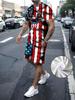 Men's T-Shirt And Shorts Set Red White Blue Star Flag Print Casual Summer Outfit With Crew Neck Short Sleeve Tees Sets
