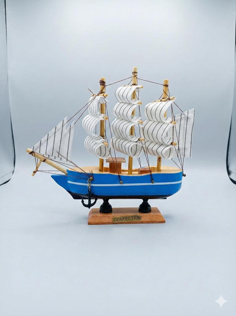 Wooden Ship Model Decor, Wooden Miniature Sailing Boat Model Handmade, Ocean Theme and Home Decor (Size - 16 Cm)