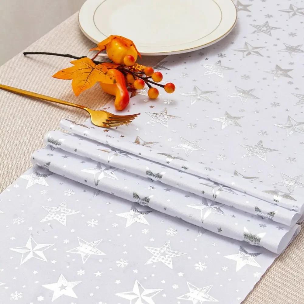 Table Runner Polyester Christmas Tablecloth Home Supplies Navidad Table Flag Snowflake Printed Table Cover Kitchen Use