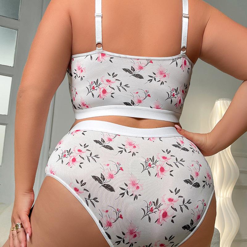 Large Size Underwear Set Thin Push-up Adjustable Anti-sagging Bra Large Breast Underwear