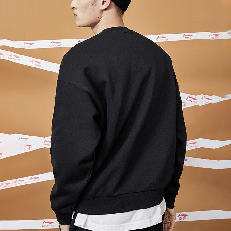 Li Ning Casual Sports Fleece Lined Loose Fit Crew Neck Pullover Sweatshirt Men's New Standard Black AWDQB71-2