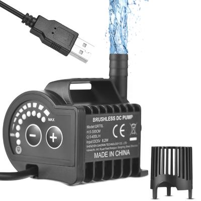 Submersible 5V Water Pump 8 Levels Adjustable 0-400L/H Small Fountain Pump with 0-9.8ft Lift, 6.5ft