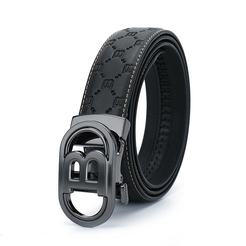 Men'S Cowhide Belt Automatic Buckle Leather Belt Middle-Aged And Young Business