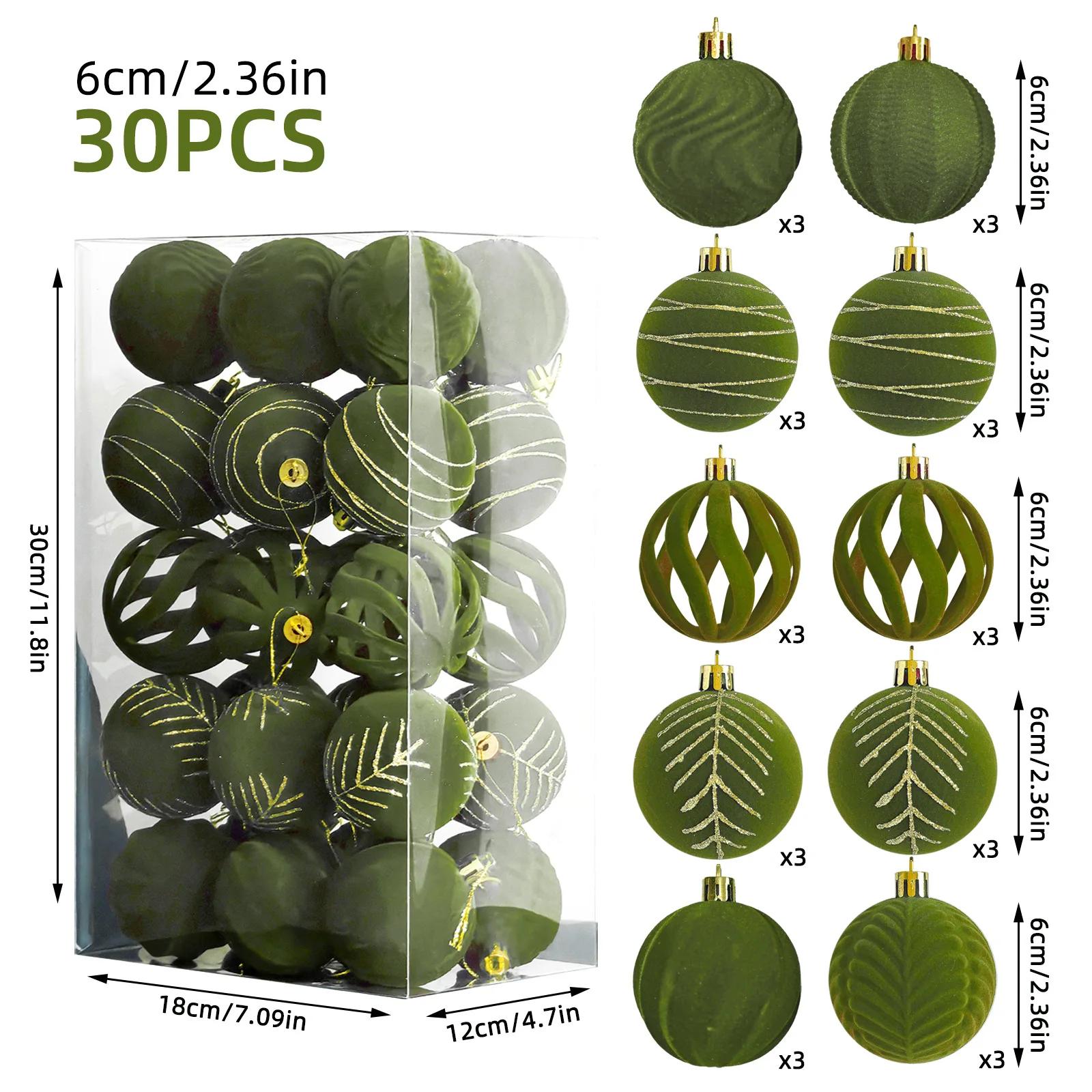 

30Pcs 6cm Christmas Ball Ornaments Velvet Balls Christmas Tree Hanging Pendants Christmas Decoration For Home 6cm светло-зеленый