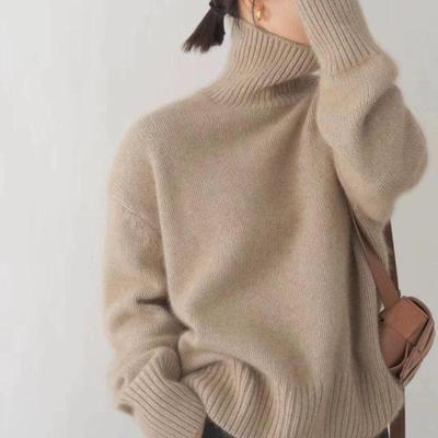 Maglione Pullover da Donna a Collo Alto Grosso Lavorato a Maglia Europeo e Americano - Moda Versatile e Accogliente Autunno/Inverno.