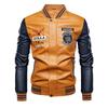 Motorcycle Leather Jacket Men's Casual Embroidered Baseball Jersey Slim Fit Zipper PU Jacket