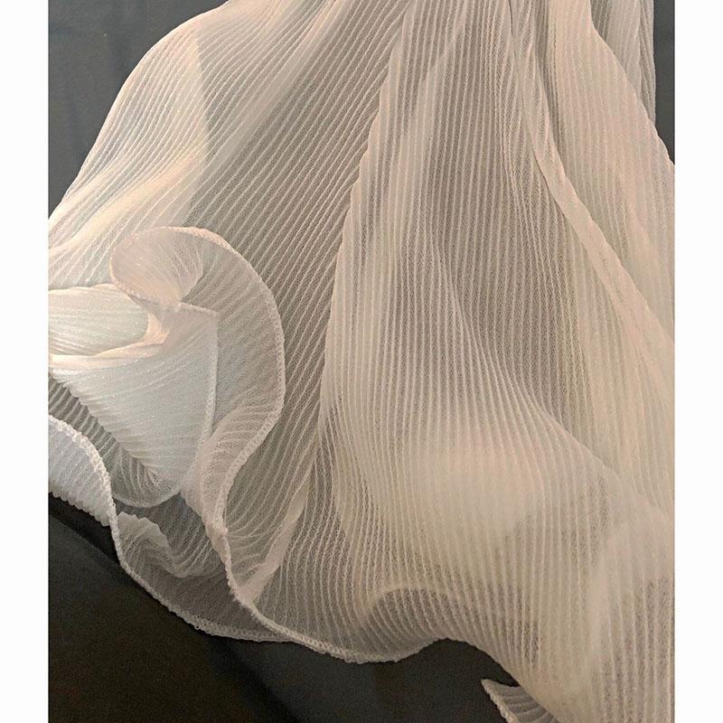 Weiße Netzhose mit weitem Bein für Damen, ausgestellte Hose mit Rüschen, elastischer Bund, Plissierte, klimatisierte Hose, Tanzhose für den Sommer