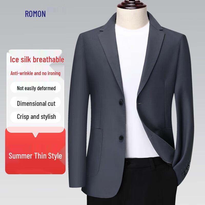 Romon Men s Ice Silk Anti-Wrinkle Thin Suit Jacket 3XL