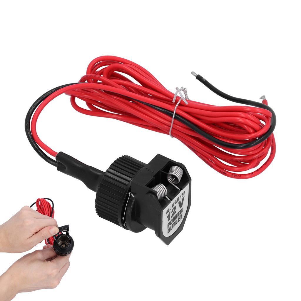 12V Car Cigarette Lighter Socket Adapter ID 21mm 0.8in Black with Spring Cover for Motorcycles Boats