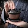 Purple Pottery Tea Set Sancai Gaiwan Tea Cup Single High-Grade Kung Fu Tea Bowl with Lid Ceramic Gaiwan Household