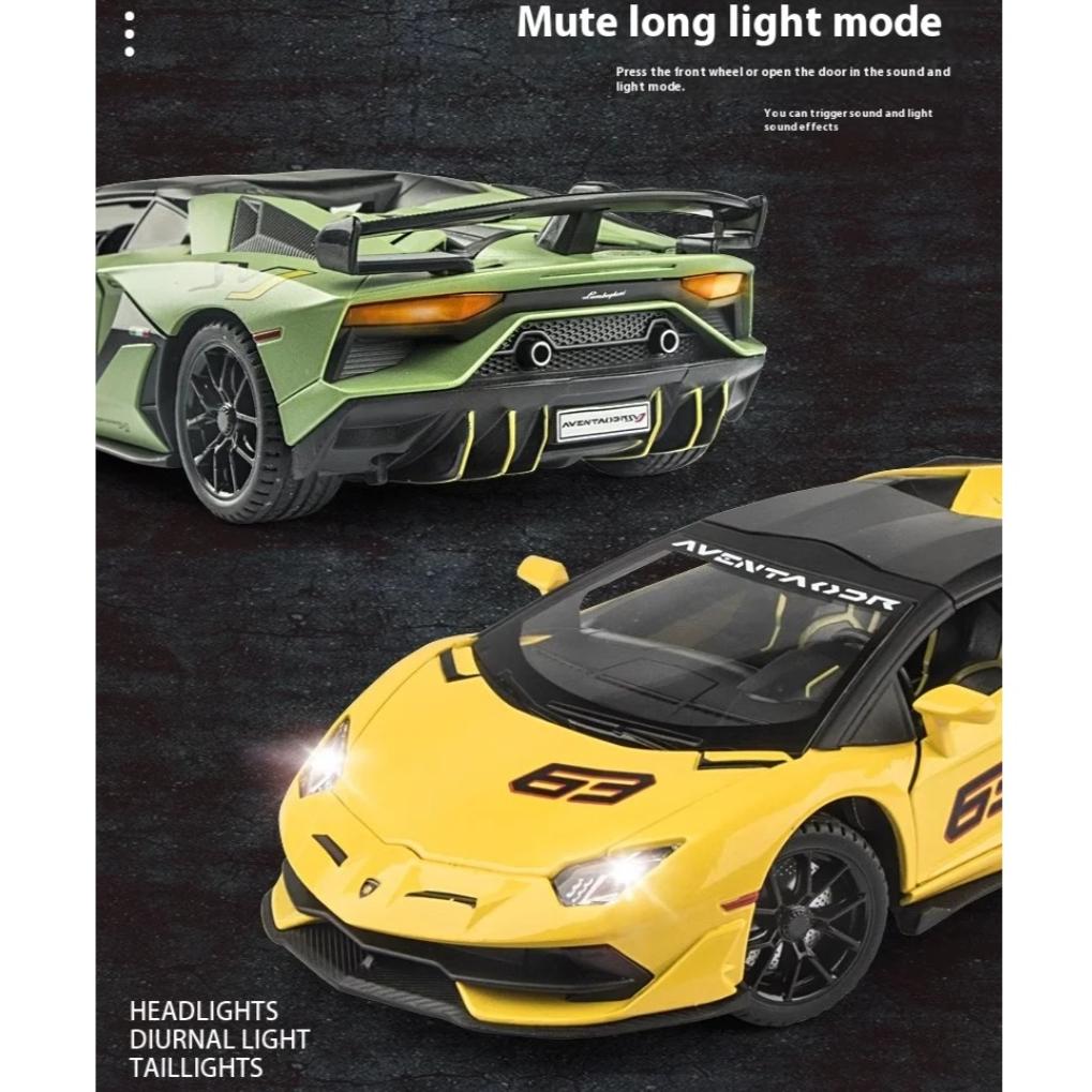 1/24 Scale Lamborghini Aventador SVJ63 Alloy Sports Car Diecast Metal Model Sound & Light Pull Back Childrens Toy Exquisite Decoration