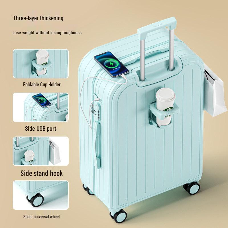 Sturdy Carry-On Suitcase with Wheels, Durable, Large Capacity, Password Lock, and Charging Port