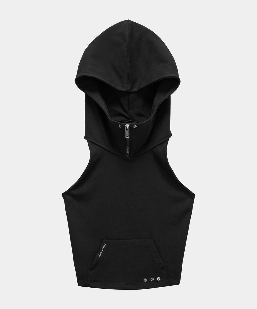 ETRE AU SOMMET Zipper Halter Turtleneck Point Pocket Hoodie (Black)