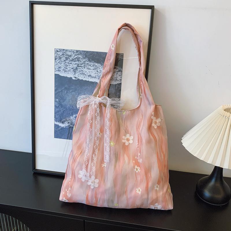 Casual Embroidery Floral Women Shoulder Bags Versatile Large Capacity Ladies Handbag Tote Lightweight Portable Girl Underarm Bag