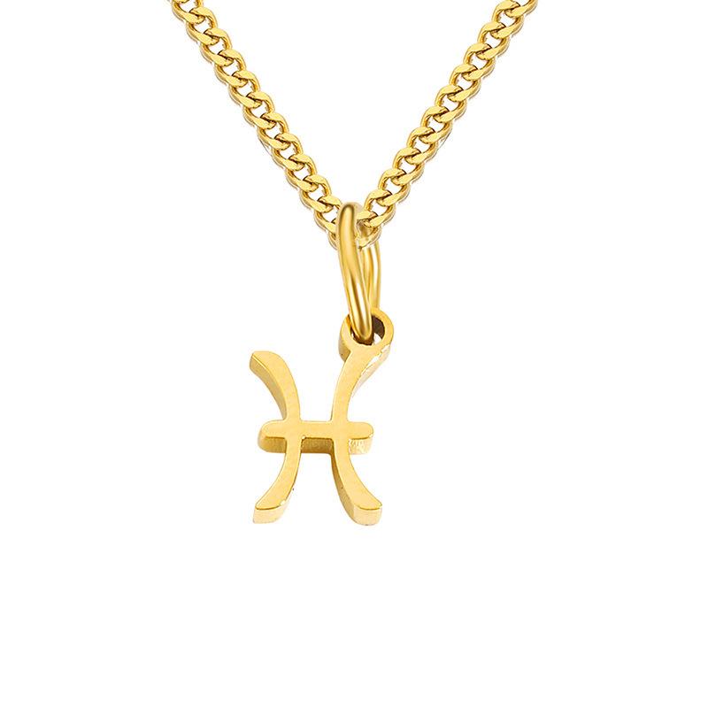 Gold-Plated Stainless Steel Zodiac Pendant Necklace for Women