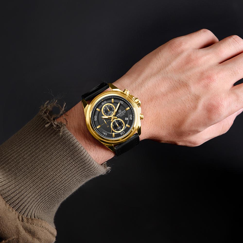 NAVIFORCE Men's Leather Watch Stopwatch Chronograph Calendar Luminous Hand Waterproof 3ATM Casual Business Fashion Watch NF8075