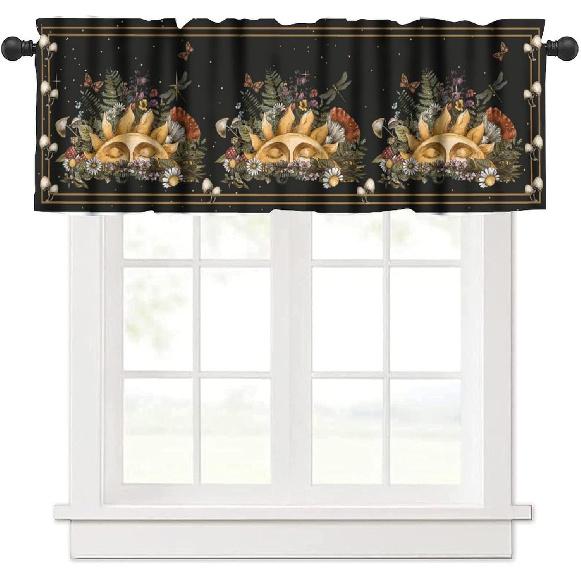 Rustic Farmhouse Kitchen Valance Curtain, Retro Wooden Board Black White Buffalo Plaid Sweet Home Window Treatment Valances for Home Bedroom Living Black-2