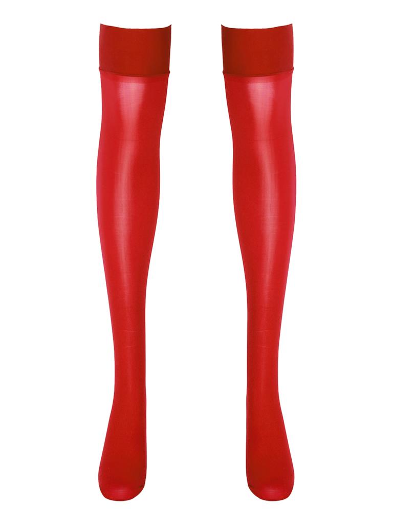 Womens Sheer Thigh High Socks Glossy See Through Design Thin Shiny Elastic Solid Color Stockings