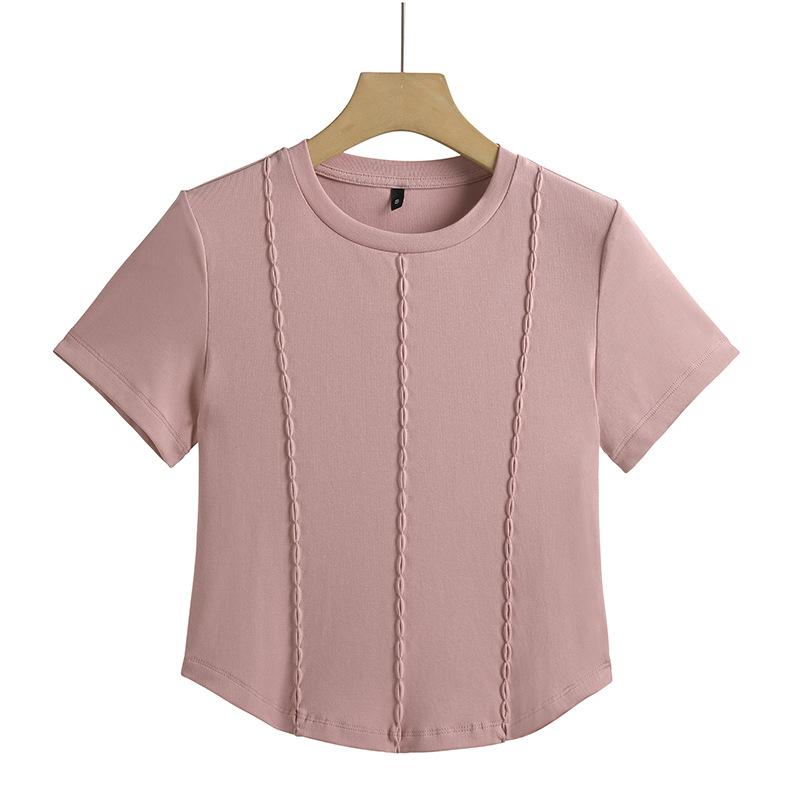 2024 Summer Short-sleeved New Round-neck Shirt, Lotus Joint T-shirt, Half-sleeved Undershirt, High-waisted Short Style, Slim, Fashionable and Sporty