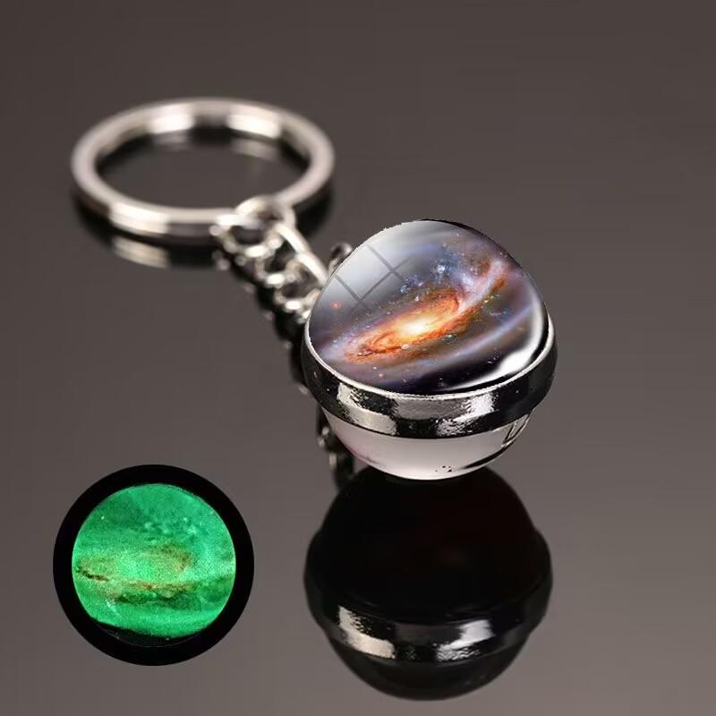 Glow In The Dark Solar System Planet Key Chain Nebula Luminous Key Ring Moon, Earth, Sun, Double-sided Glass Ball, Keychain Gift