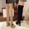 2025 New Fall Winter Over The Knee Boots Women's Pointed Toe Suede Sleeve Non-Slip Plus Suede Warm Heeled Fashion Boots
