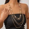 Collana Lunga con Perle Imitazione Temperamento Hip Hop Catena Metallica Multi-Strato Donna
