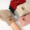 Women Half Finger Winter Gloves Thickened  Insulated Windproof Knit Design With Double Fleece Lining For Cold Weather