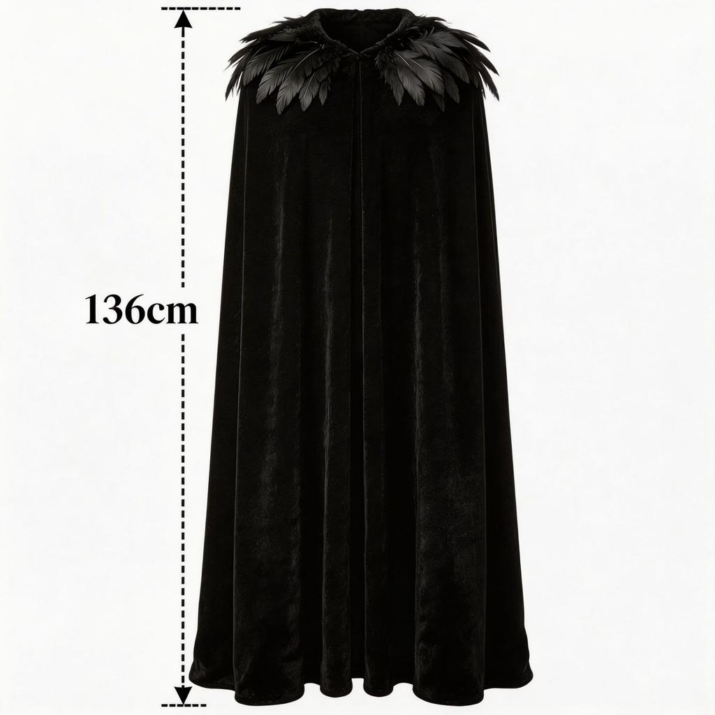 Halloweenowa peleryna z piórami Kosiarza i Wiedźmy Unisex Vintage Hanfu Odzież wierzchnia Kostium sceniczny