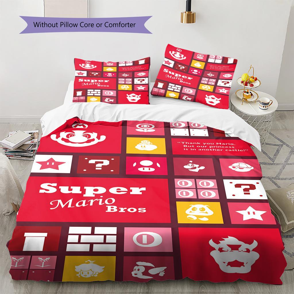 Super Mario Cartoon Bedding 3 Piece Set Soft Comfortable Duvet Cover Set Kids Bedroom Game Theme Bed Linens Home Textile