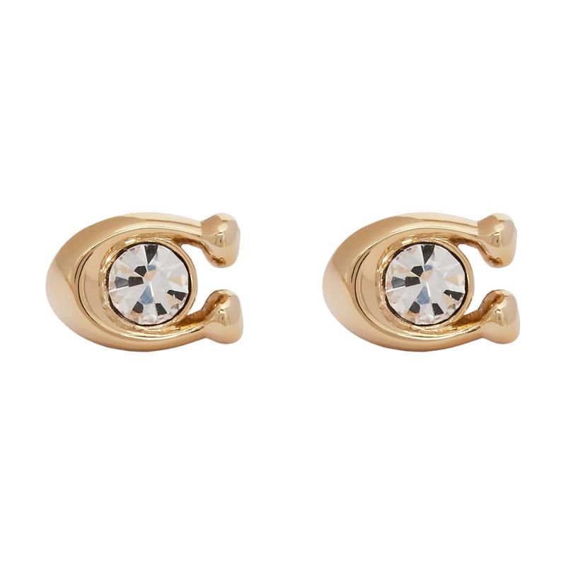 COACH Logo Detail Brass Stud Earrings Women s Gold