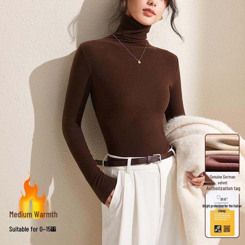 Women's Gray Winter High-Neck Base Layer Shirt - Thick, Warm, Stylish Plus Velvet Inner Wear