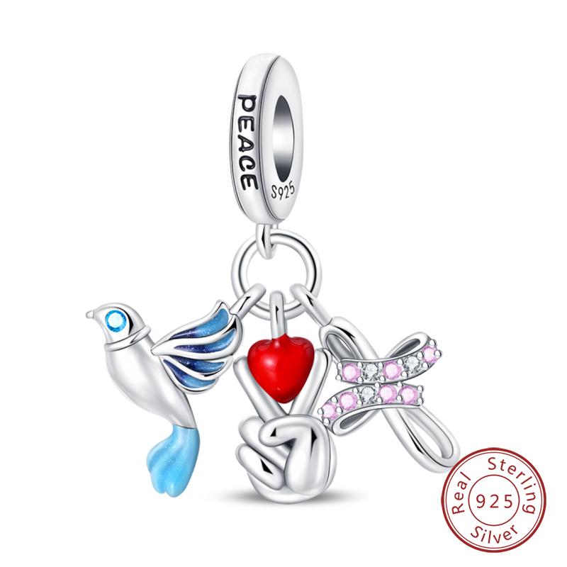 New Copper Heart Shaped Guardian Peace Dove Hope Angel Charms Beads Fit Qikaola Original Bracelets Diy Jewelry