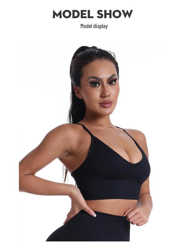 Nahtloser Damen-Sport-BH mit dünnen Trägern, herausnehmbaren Polstern und einfarbig