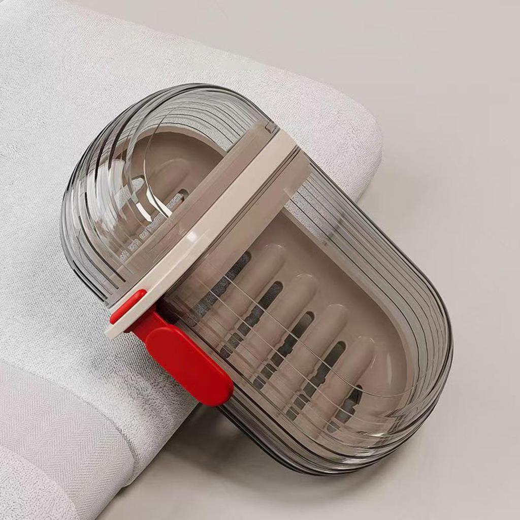 Portable Soap Tray Leakproof Household Bathroom Drain Tray Bathroom Transparent Soap Box with Lid for Camping Traveling