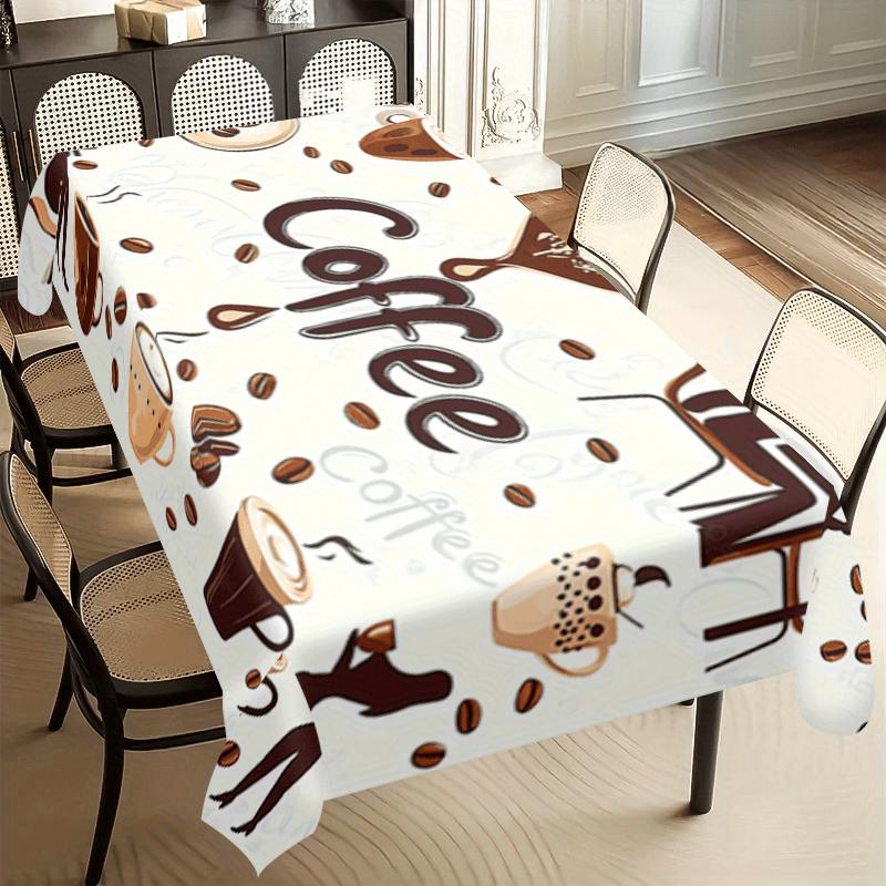 Tasse Grains de Café Rétro Nappe Rectangulaire pour Décoration de Table Lavable Blanc Café Polyester Nappe Décoration de Fête de Vacances 140x180cm