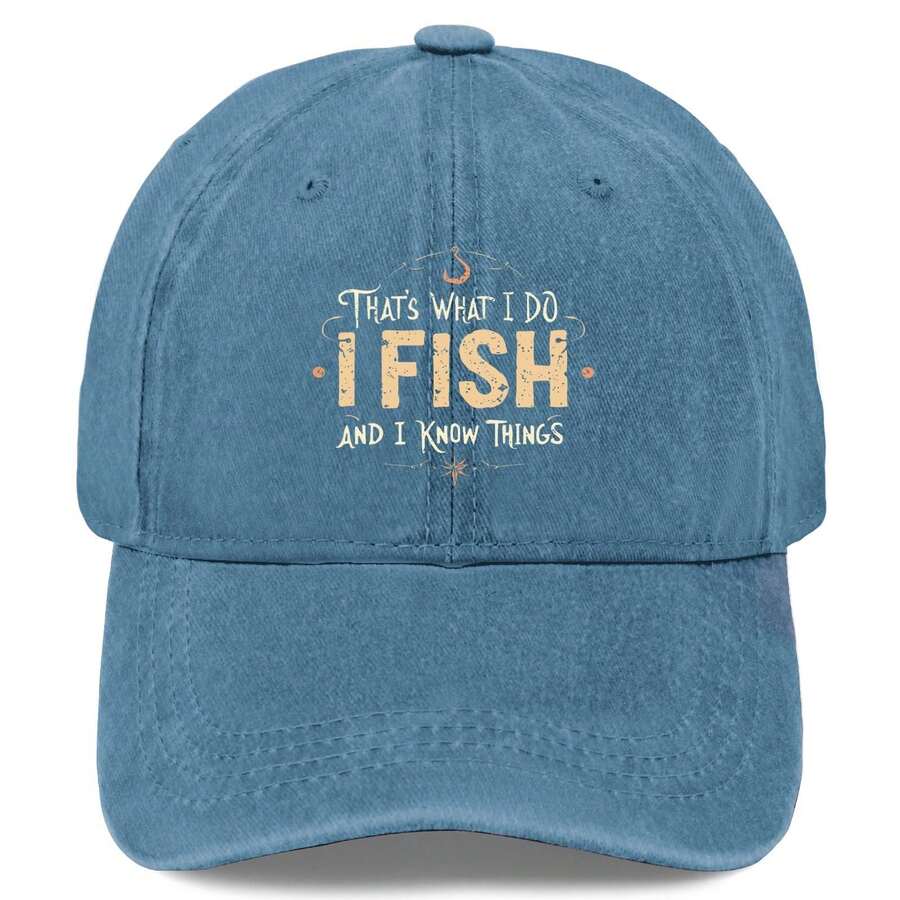 Vintage Washed Baseball Cap Adjustable Snapback With I Fish And I Know Things Embroidery Green