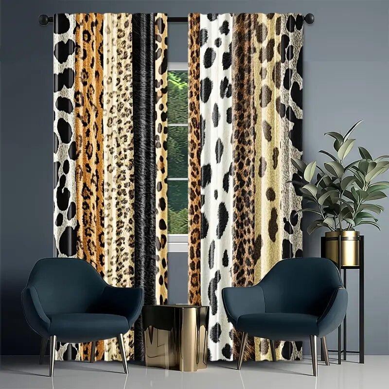 Wild Animal Fur Pattern Printed Curtains Pole Bag Bedroom Living Room Home Decoration Made Of Polyester Area Decor