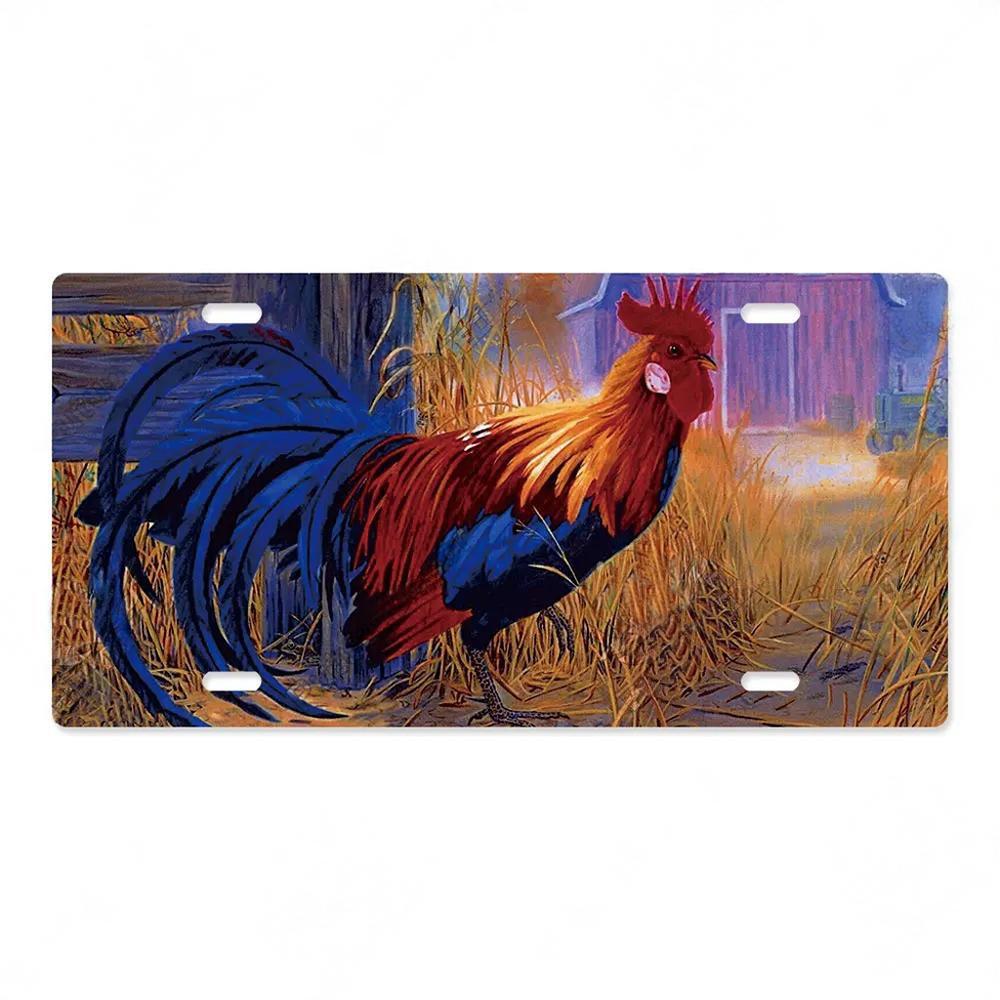Vintage Metal Chicken Licenses Plate Signs Decor Plaque Metal Decoration for Hen House Door Farmhouse
