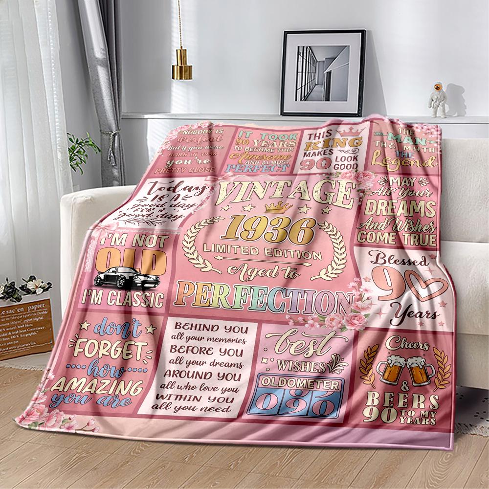 90. Geburtstag Flanelldecke - Weich und geeignet für Sofas, Betten, Büros, Reisen, alle Jahreszeiten, tolles Geschenk für Feiertage und Geburtstage.