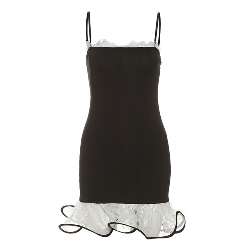 

# Sisjuly# French style Romantic Ballet Girl Frill Jacquard Sexy Suspender Skirt Women Slim fit Sheath Short dress Black S