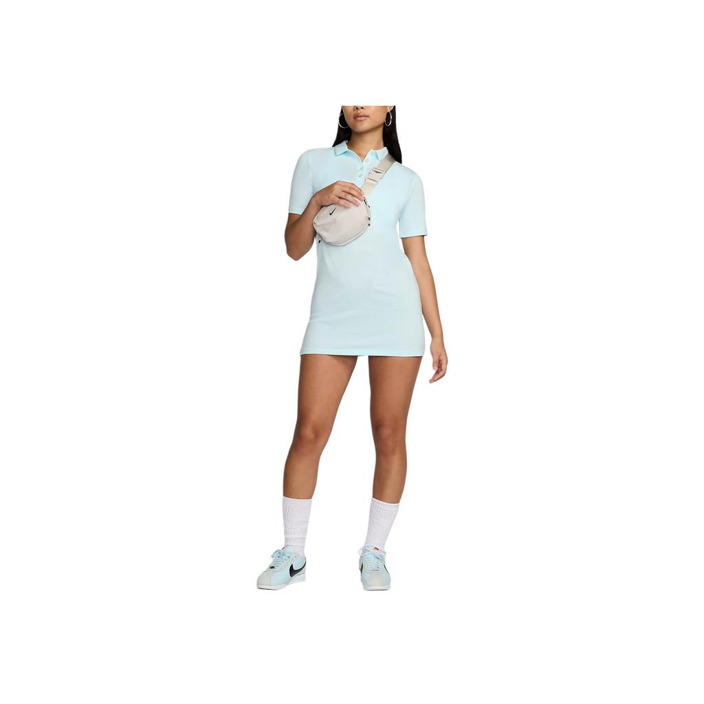 Nike Sportswear Printed Logo Soft Solid Color Short Sleeve Dress Women dresses Glacier-Blue White HJ8149-474