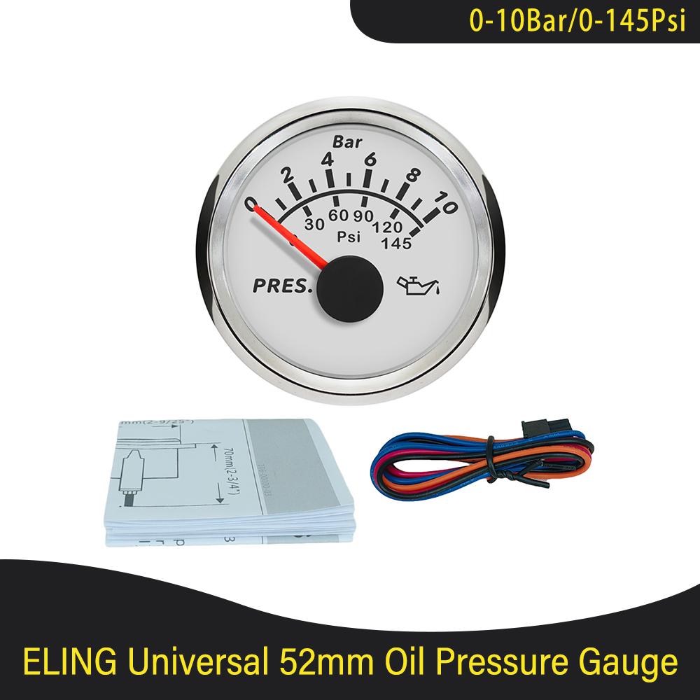Waterproof 52mm Oil Pressure Gauge Meter 0-5Bar 0-75Psi 0-10Bar 0-145Psi with Red Backlight for Car Truck Boat Yacht 9-32V